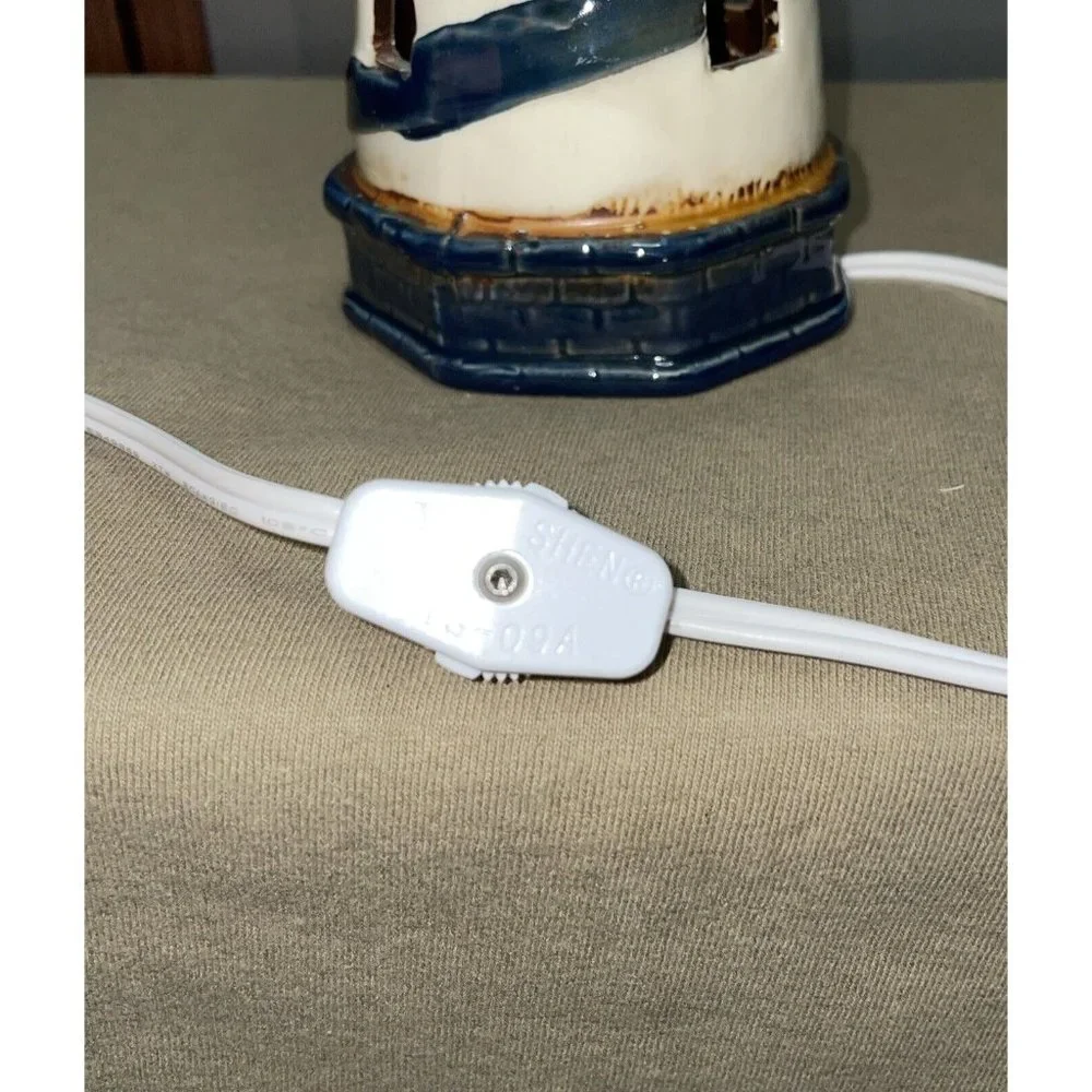 Lighthouse Nautical Spiral Hand Painted Ceramic Vintage Nightlight Light 7”